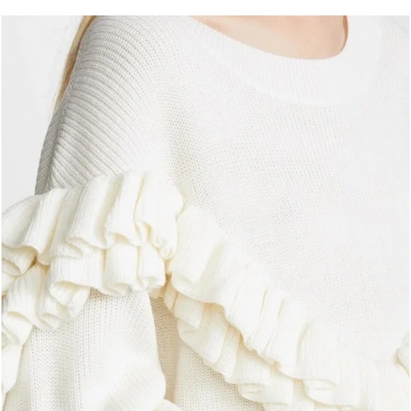 Frame Ribbed Ruffle Wool Blend Sweater Ruffle Slouchy - Picture 6 of 6